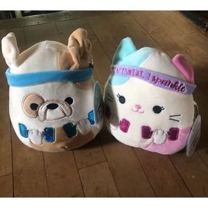 Squishmallow Caryl Cat & Brock Dog Plush 7.5” Exercise Workout Wellness NWT Set